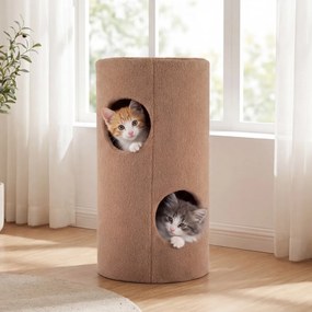 Casa-árvore para gatos de 2 andares em forma de urso castanho 35 x 66 cm (Diâmetro x AL), tapete de sisal para arranhar, caverna escondida, barril, br
