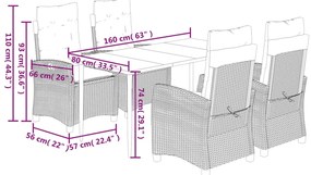 5 pcs conjunto de jantar p/ jardim c/ almofadões vime PE preto