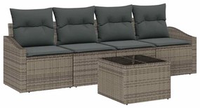 Conjunto de Sofá de Jardim de 5 Peças com Almofadas Cinza Rattan Polié