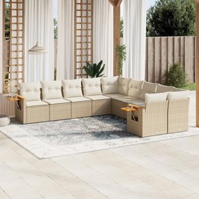 10 pcs conjunto de sofás p/ jardim com almofadões vime PE bege