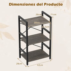 Estante metálica compacta 42 x 28 x 71 cm de 3 níveis com prateleiras abertas e proteção anti-tombamento para sala de estar, escritório ou estúdio, em