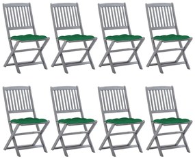 vidaXL Cadeiras de exterior dobráveis 8pcs c/ almofadões acácia maciça