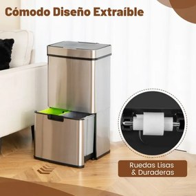 Caixote do lixo em aço inoxidável 72 L com sensor de movimento 2 baldes Tampa aberta e fecho suave Caixote do lixo de cozinha Prata