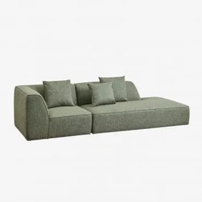 Sofá Modular De Canto Em 2 Peças Com Chaise Longue Direito Estofado Cardea Bouclé Verde Sálvia - Sklum
