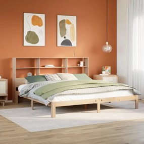 vidaXL Cama com estante sem colchão 200x200 cm pinho maciço