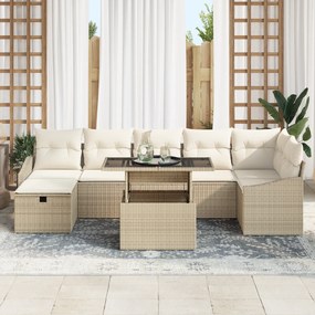 Conjunto de Sofá de Jardim de 8 Peças com Almofadas Bege Rattan