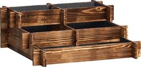 Caixa de Plantio de Madeira de 3 Níveis com Malha Geotextil para Cultivos de Plantas Flores Exterior 93x93x35 cm Carbonizado