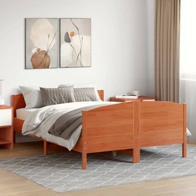Cama sem colchão 140x200 cm madeira pinho maciça castanho-mel