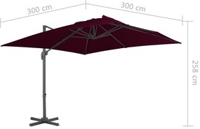 Guarda-sol jardim cantilever c/ poste alumínio 300x300 cm bordô