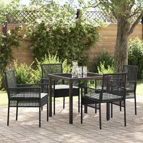 vidaXL Conjunto de Jantar de 5 Peças com Almofadas Rattan Preto
