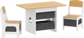 AIYAPLAY Mesa Infantil com 2 Cadeiras Mesa e Cadeiras para Crianças com 6 Gavetas de Tecido Desenho Estrelas Madeira e Branco | Aosom Portugal