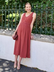 Vestido comprido gravidez e amamentação terracota