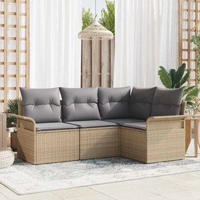 vidaXL Conjunto de Sofá de Jardim 4 Peças com Almofadas Bege Polirattan