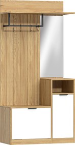 HOMCOM Móvel Cabide de Entrada com Armário Espelho Prateleiras e 4 Ganchos Estilo Moderno 80x37x168 cm Carvalho | Aosom Portugal