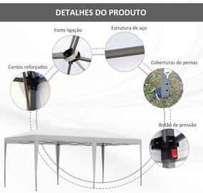 Outsunny Tenda Dobrável 6x3 Tenda de Jardim Portátil com Bolsa de Transporte Tecido Oxford Estrutura de Aço para Exterior Festas Acampamento Branco