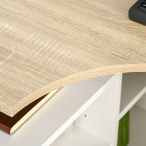 HOMCOM Secretária de Canto Secretária em Forma de L com Prateleiras Ajustáveis para Escritório Casa Estúdio 120x70x75cm Branco e Carvalho