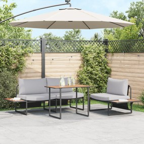 Conjunto de Jantar de Jardim de 3 Peças vidaXL com Almofadas Cinza Claro
