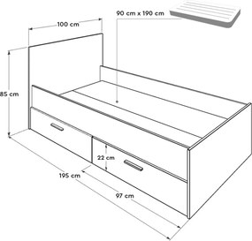 Estrutura de Cama com Gavetas "Prime" - 90x190 cm - Carvalho Sonoma e