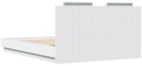 Estrutura de cama c/ cabeceira e luzes LED 150x200 cm branco
