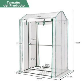 Estufa de jardim com 2 portas de correr com fecho de correr Cobertura em PE durável e estrutura em aço com 8 furos 100 x 81 x 150 cm