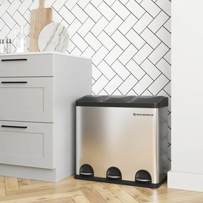 Caixote lixo Separador de lixo 54 litros (3 x 18 L) Prateado + Preto