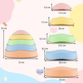 Pedras de equilíbrio para crianças, 5 peças com superfície antiderrapante e bolsa de armazenamento para habilidades motoras, força multicolor 1