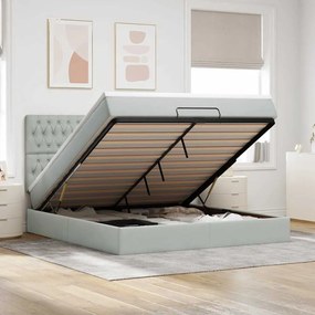 Estrutura cama otomana colchões 180x200cm veludo cinzento claro