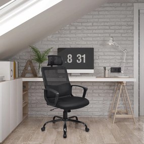 Cadeira de escritório ergonómica em malha com apoio de braços e cabeça ajustáveis ​​em altura 70 x 65 x 116-126 cm Preto