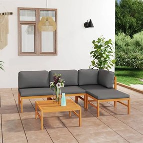 5 pcs conj. lounge de jardim + almofadões cinzentos teca maciça