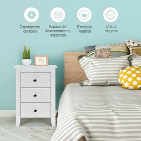 Mesa de cabeceira com 3 gavetas com Estrutura Resistente para Sala e Quarto 46 x 37 x 65 cm Branco