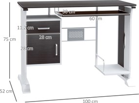 Secretária de escritório de design, 100 x 52  x 75  cm, castanho e branca