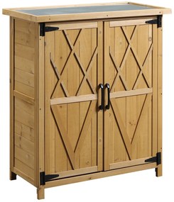 Outsunny Armário de Madeira de Jardim 75x40x90 cm 0,24m² para Armazenamento de Ferramentas com 2 Portas 4 Prateleiras Terraço Natural | Aosom Portugal