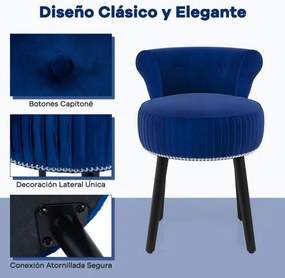 Cadeira, banco de Toucador de veludo 48 x 46 x 66 cm com encosto estofada com pernas de madeira maciça de meados do século Azul