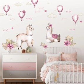 Autocolantes de parede - Alpacas em cor-de-rosa