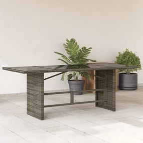 vidaXL Mesa de jardim com tampo de vidro 190x80x74 cm vime PE cinza