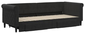 Sofá-cama com gavetão e gavetas 80x200 cm veludo preto