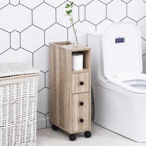 Kleankin Gabinete de banheiro de projeto compacto, amplo espaço de armazenamento Roda giratória 18 x 30 x 68,5 cm cor de grão de carvalho