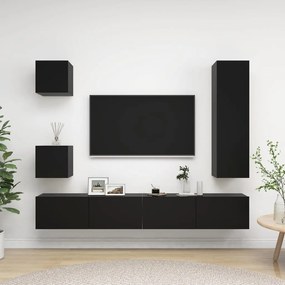 vidaXL 5 pcs conjunto de móveis de TV derivados de madeira preto
