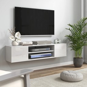 Móvel de TV suspenso de parede, com 2 armários, 2 nichos centrais e 2 passadores de cabos, 140 x 30 x 30 cm, branco