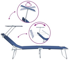 Espreguiçadeiras Dobráveis 2 pcs com Toldo Azul Tecido Oxford 600D