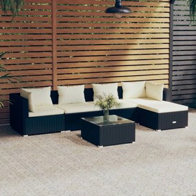 vidaXL 6 pcs conjunto lounge de jardim c/ almofadões vime PE preto