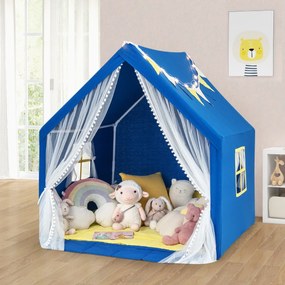 Tenda Infantil com Tapete de Algodão Lavável, Luzes de Estrelas e Janelas 122 x 105 x 125 cm Azul