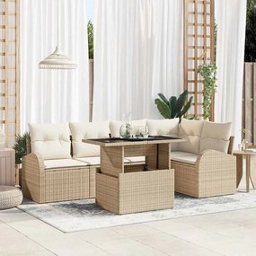 vidaXL Conjunto de Sofá de Jardim Manual 6 pcs Bege Rattan Sintético