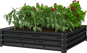 Floreira de horta quadrada em aço galvanizado, 120 x 120 x 30 cm, cinzento