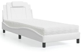 Cama com colchão 90x200 cm couro artificial branco