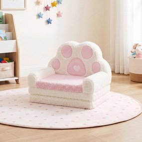 Sofá Infantil em Forma de Pata de Urso, 57 x 44 x 47 cm, Convertível em Colchonete, Rosa