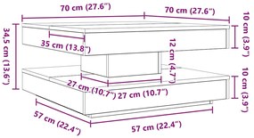 Mesa de centro rotativa a 360 graus 70x70x34,5 cm cinza cimento