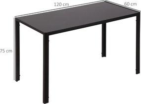 Mesa Sala de Jantar de Cristal Mesa Retangular para 4-6 pessoas (CADEIRAS NÃO INCLUIDAS) com Pés de Metal Multifuncional 120x60x75 cm Preto