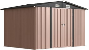 Outsunny Abrigo Metálico 305 x 245 cm, Robusto Abrigo de Jardim com 4 Aberturas de Ventilação e Portas Duplas com Fechadura, Castanho | Aosom Portugal