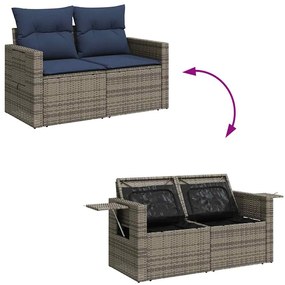 6 pcs conjunto sofás de jardim com almofadões vime cinzento